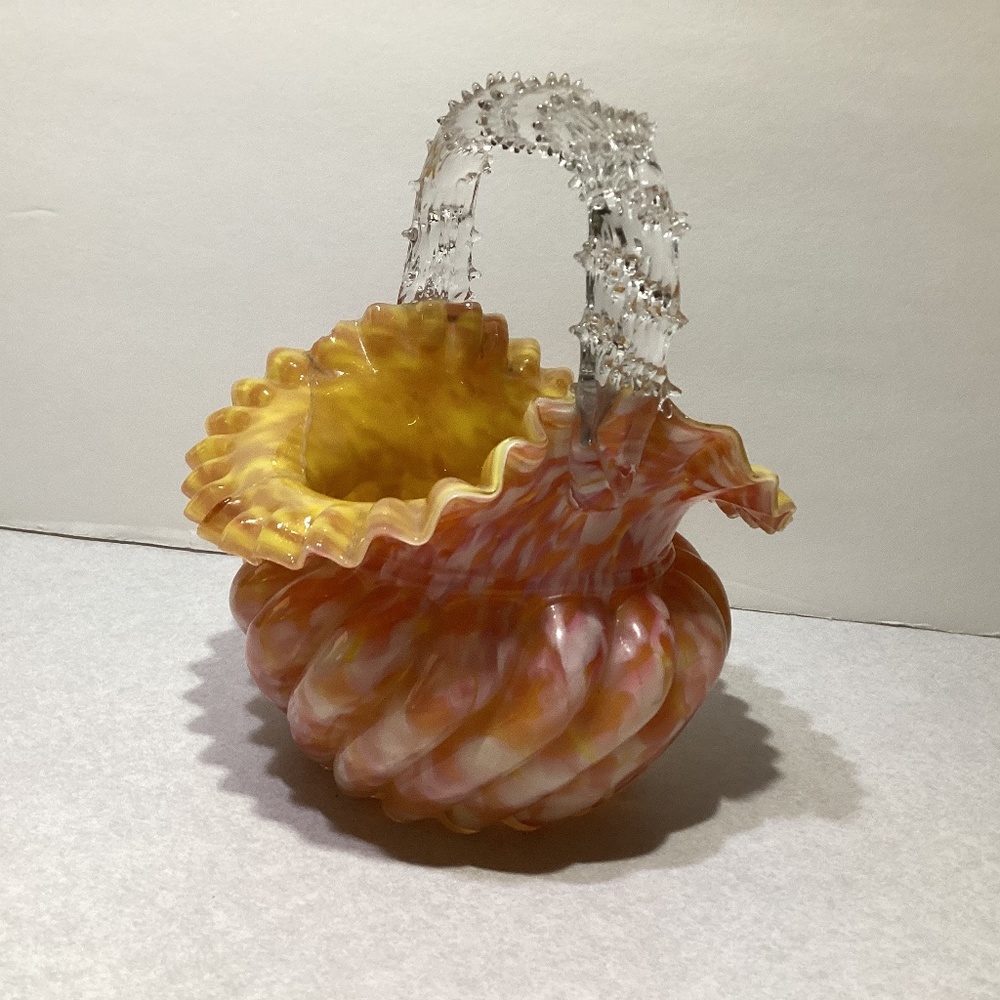 Stevens & Williams Glass Basket Marigold White Pink